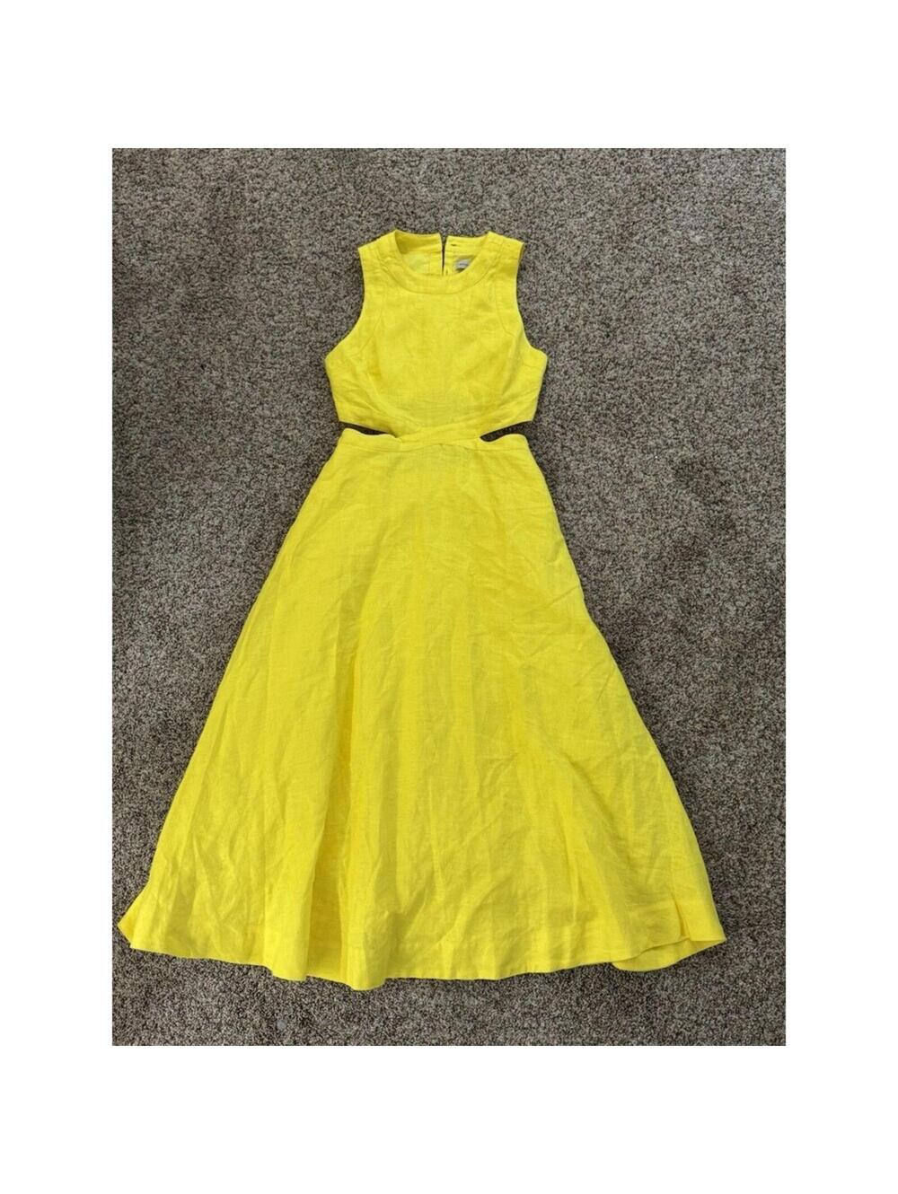Banana Republic Yellow Linen Cut Out Midi Dress Round Neck Sleeveless Size 0